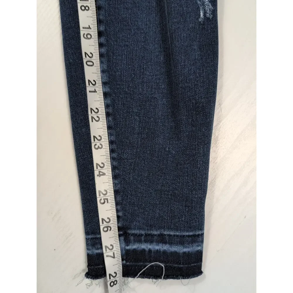 Spanx Women’s L Blue Pull-On Skinny Jegging Jeans Distressed Raw Hem Ankle - Picture 10 of 14